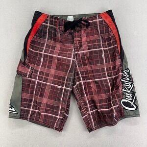 Vintage Y2K‎ Quiksilver Board Shorts Men's 29 Red Plaid Surf Beach Red